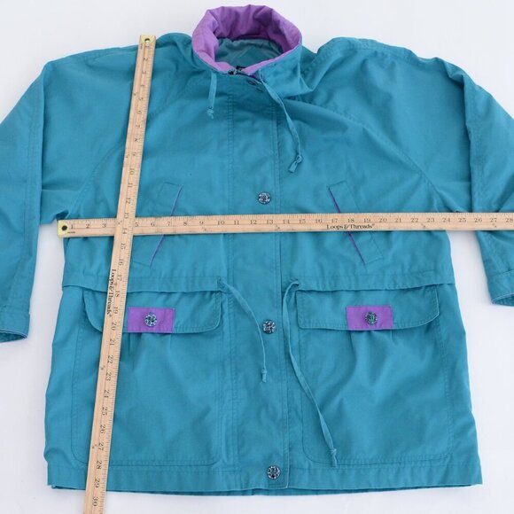 Vintage Milano Teal w Purple Trim Utility Zip Up Lined Spring 90's Jacket 18W - Picture 4 of 11